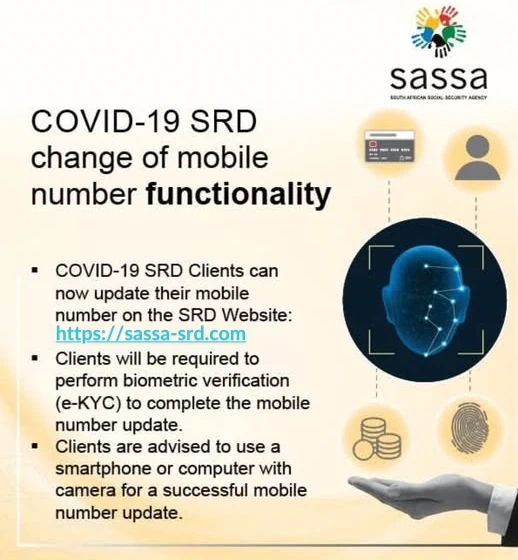 Infographic illustrating eKYC biometric verification requirements for successful SASSA SRD mobile number changes